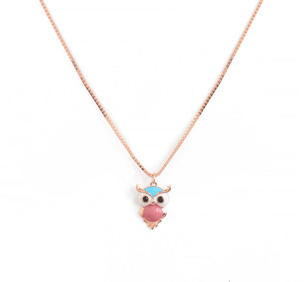 Enamel Owl Charm Necklace
