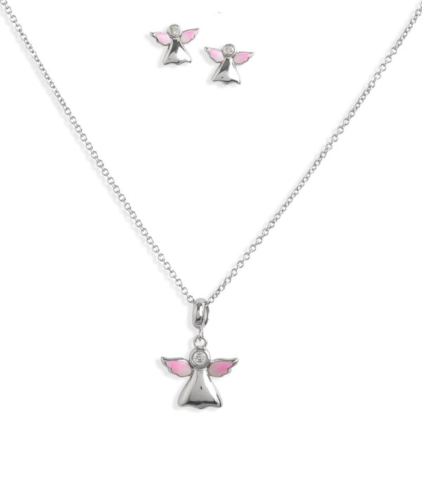Angel Pendant Necklace & Stud Earrings Set