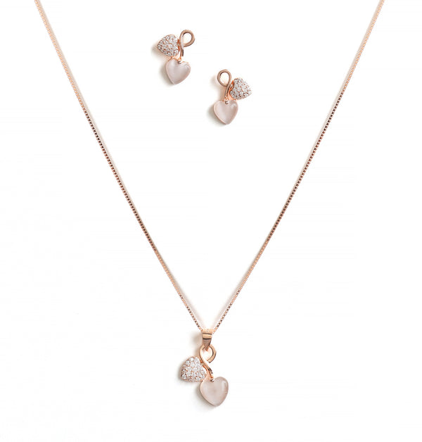 Double Heart Crystal Pendant Necklace Set