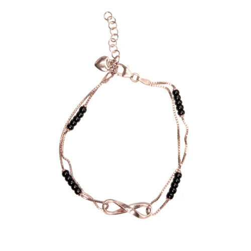 Infinity Accent Black Bead Bracelet