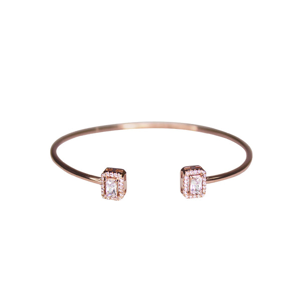 Elegant Open Bangle Bracelet – Rose Gold with Baguette Stones