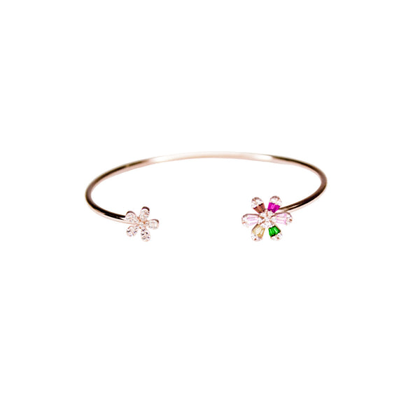 Floral Sparkle Open Cuff Bracelet – Elegant & Colorful Design