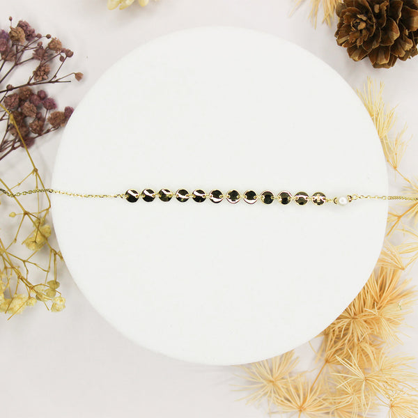 Golden Disc Pearl Accent Bracelet