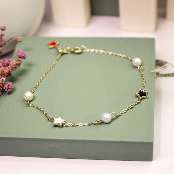 Celestial Pearl & Star Gold Bracelet