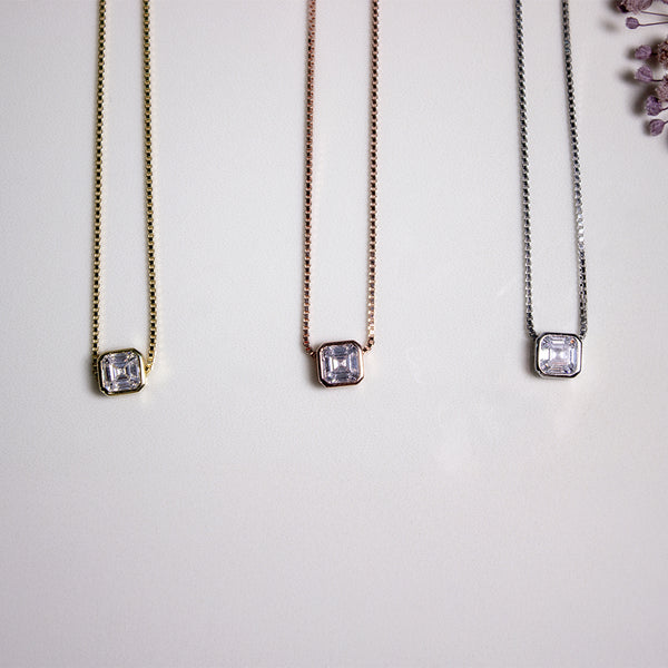 Square Solitaire Pendant Necklace