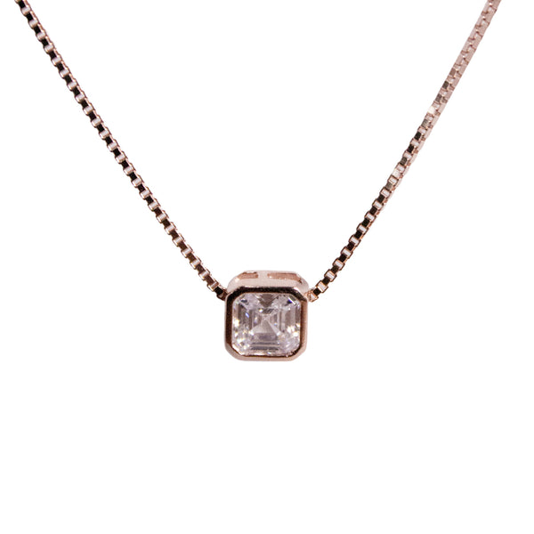 Square Solitaire Pendant Necklace