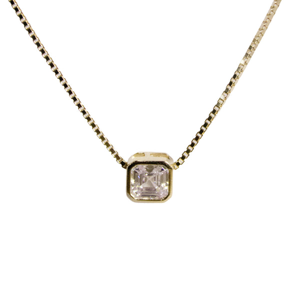 Square Solitaire Pendant Necklace