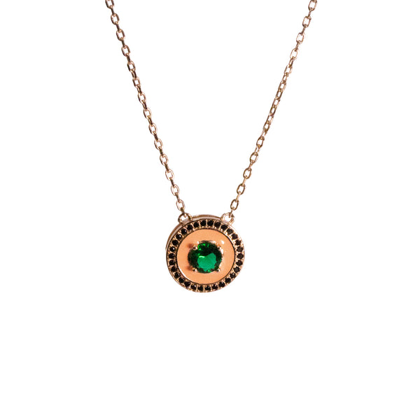Emerald Halo Disc Pendant Necklace