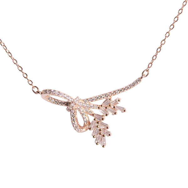 Crystal Bow Leaf Pendant Necklace