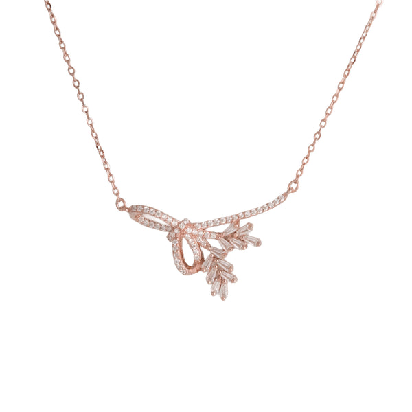 Crystal Bow Leaf Pendant Necklace