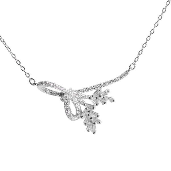 Crystal Bow Leaf Pendant Necklace
