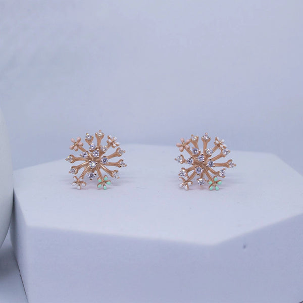 Floral Snowflake Stud Earrings - Elegant Rose Gold with SPARKLING STONE STUDDED