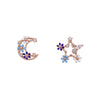 Moon & Star Floral Mismatched Stud Earrings