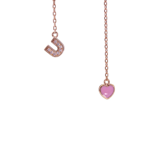 Elegant Asymmetrical Pearl Drop Earrings – Letter & Heart Charms