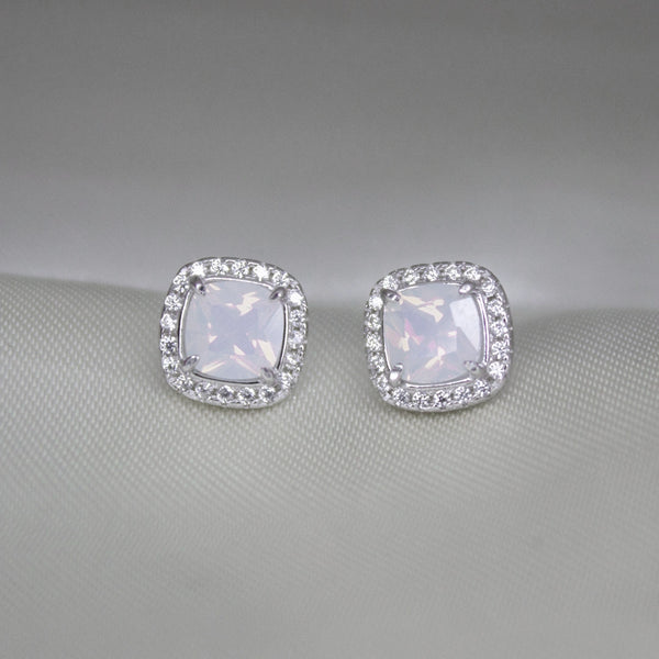 Elegant Cushion-Cut Opal Stud Earrings