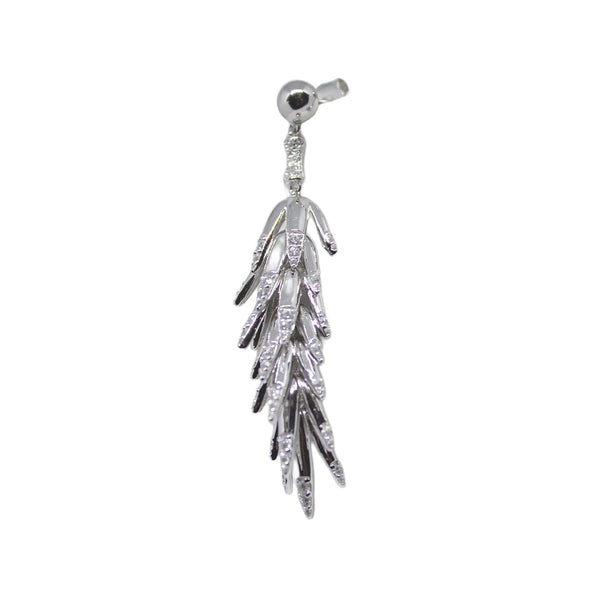 Leaf Dangle Earrings with Sparkling Crystals - Silver