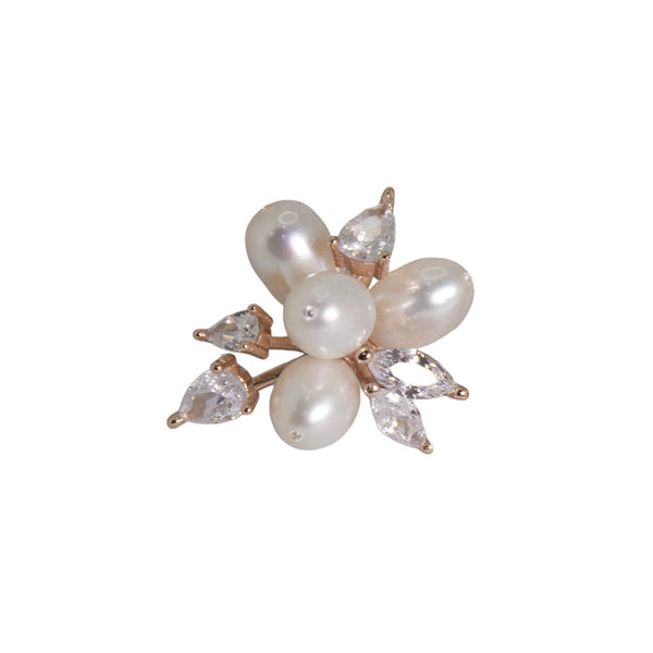 Pearl & Zirconia Floral Studs - RoseGold