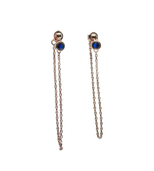 Midnight Blue Solitaire Chain Earrings