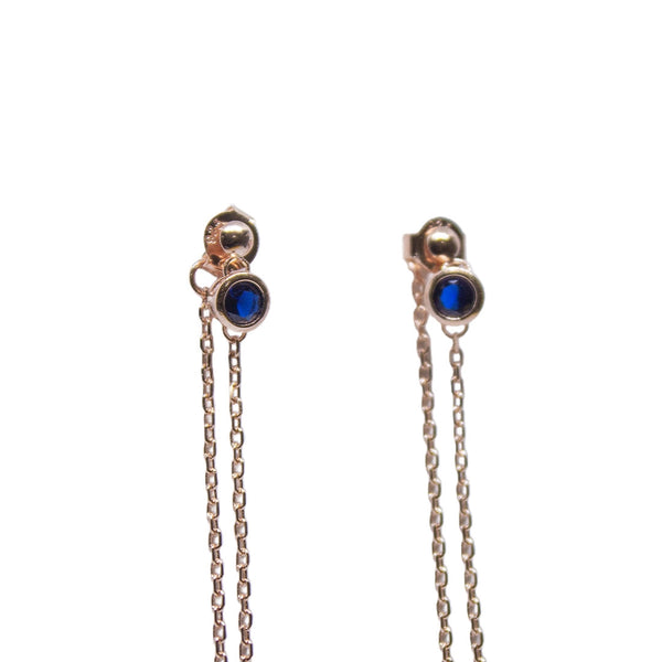 Minimalist Sapphire & Rose Gold Chain Drop Earrings