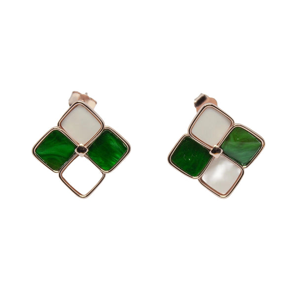 Emerald Clover Enamel Stud Earrings