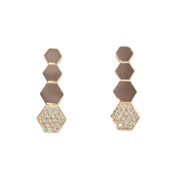 Hexagonal Geometric Drop Earrings – Silver & Rose Gold