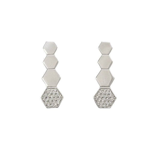 Hexagonal Geometric Drop Earrings – Silver & Rose Gold