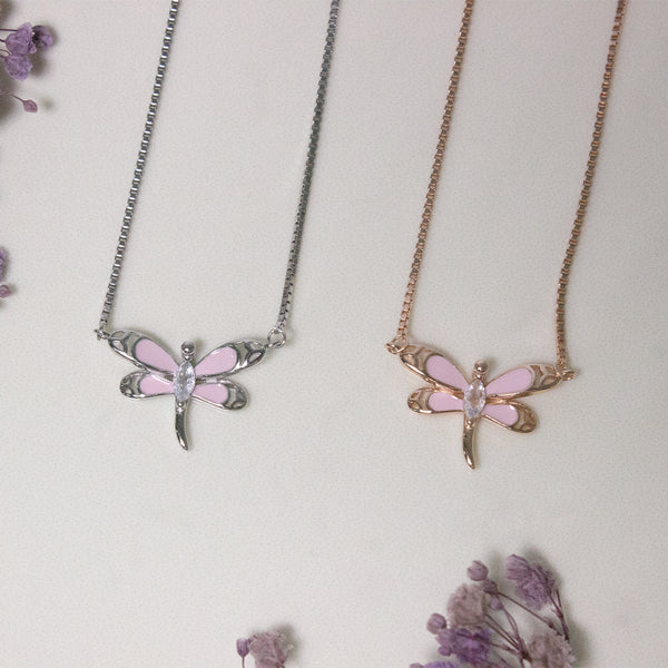 Pink Dragonfly Pendant Necklace