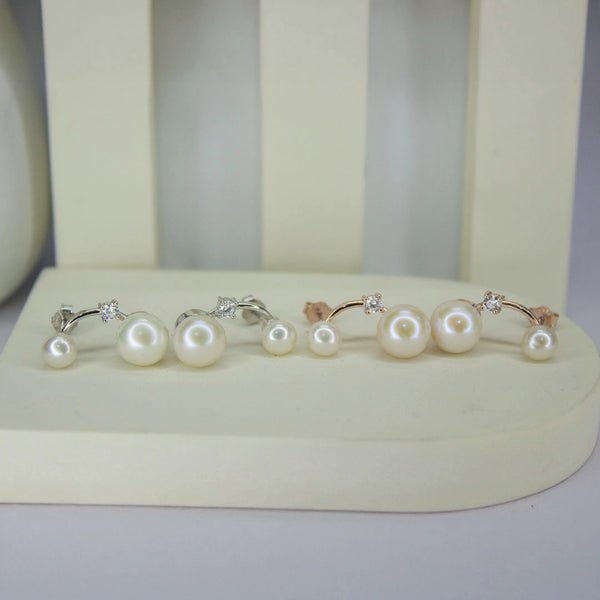 Elegant Double Pearl & Zircon Stud Earrings