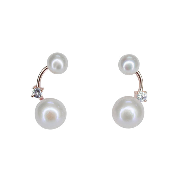 Elegant Double Pearl & Zircon Stud Earrings