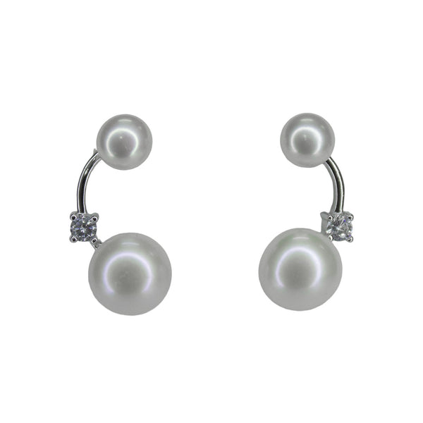 Elegant Double Pearl & Zircon Stud Earrings