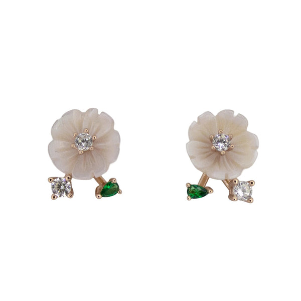 Floral Carved Pearl Studs - RoseGold