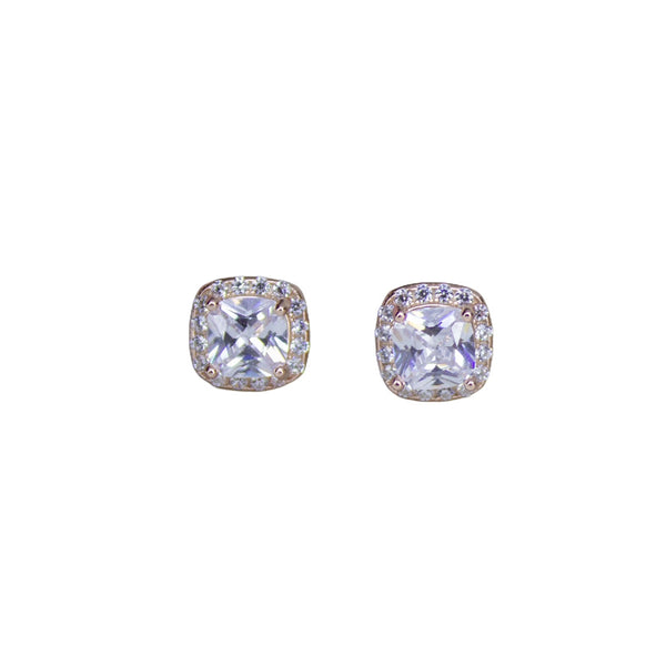 Elegant Cushion-Cut Halo Stud Earrings – Set of Two