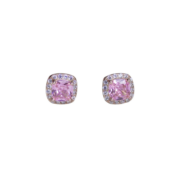Cushion-Cut Halo Studs - Pink