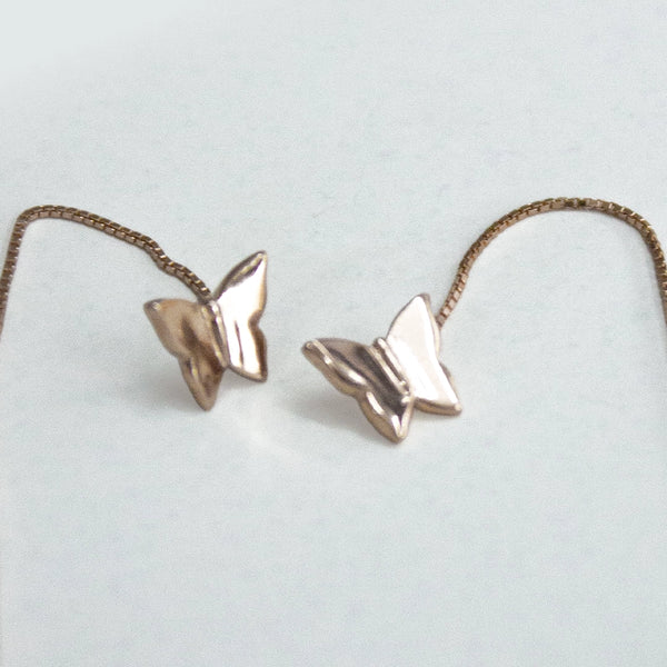 Delicate Gold Butterfly Threader Earrings