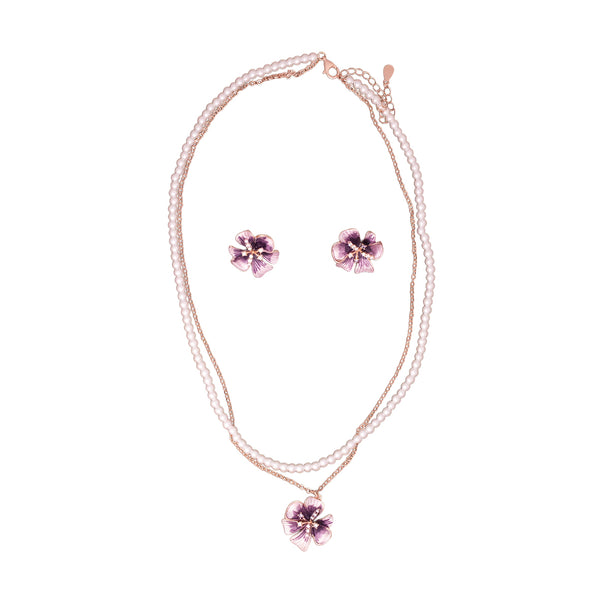 Pearl Blossom Enamel Floral Necklace Set