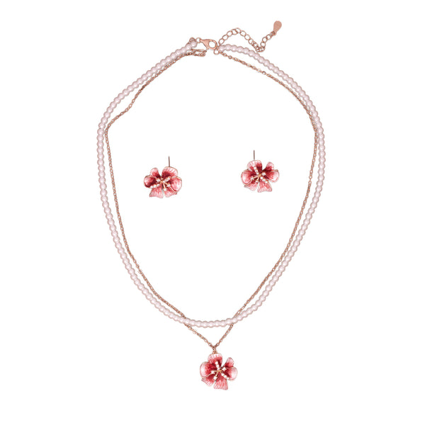 Pearl Blossom Enamel Floral Necklace Set