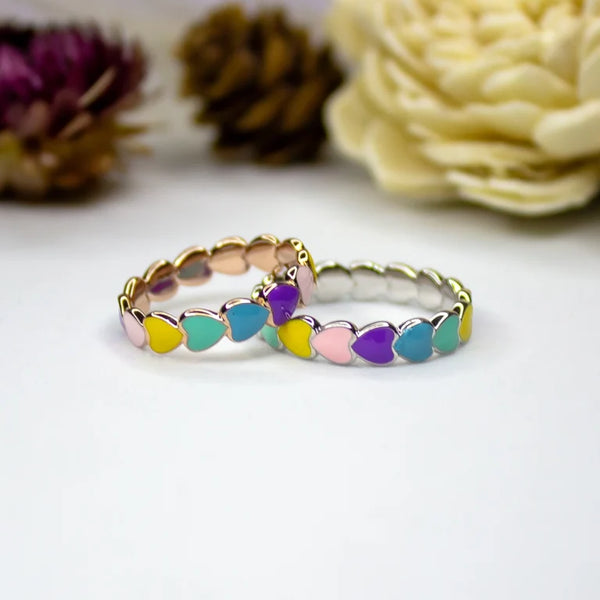 Multicolor Enamel Heart Band Ring