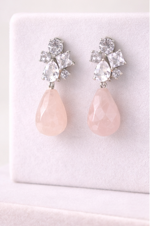 Rose Quartz Aurora CZ Drop Danglers