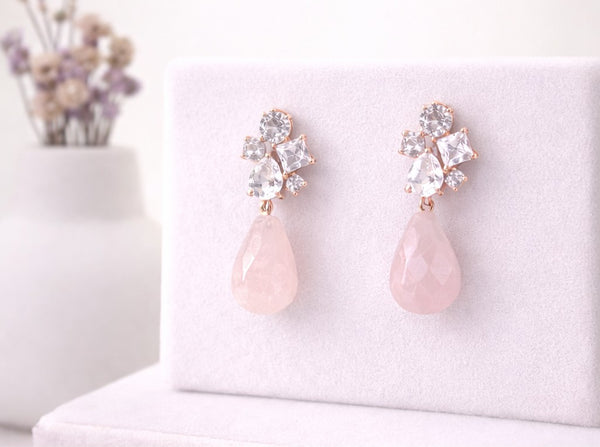 Rose Quartz Aurora CZ Drop Danglers