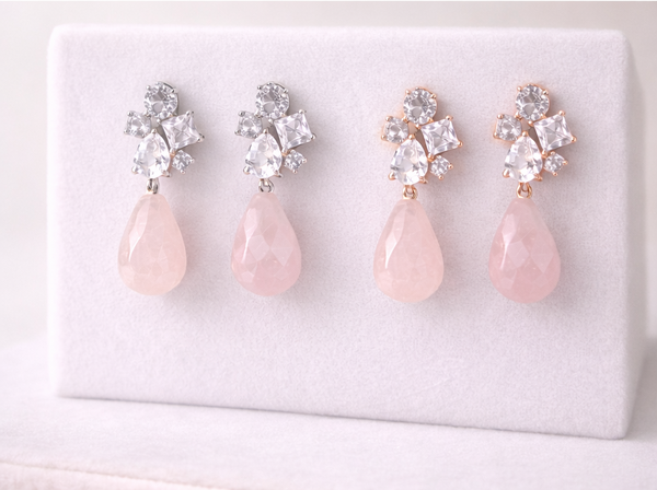 Rose Quartz Aurora CZ Drop Danglers