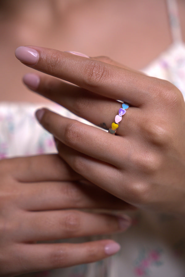 Multicolor Enamel Heart Band Ring