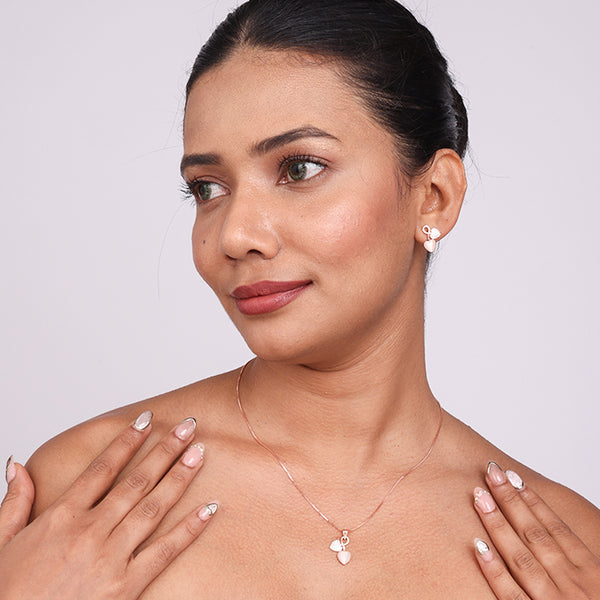 Double Heart Crystal Pendant Necklace Set