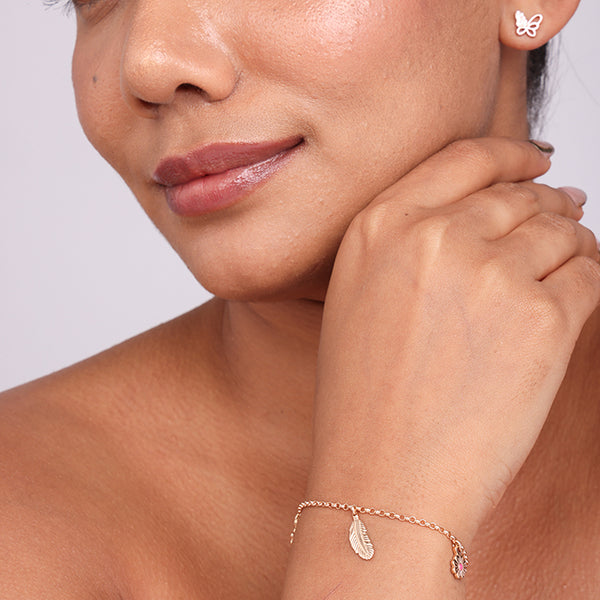 Enamel Flower & Leaf Charm Bracelet