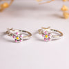 Silver Floral Hoop Earrings – Enamel Daisy Charm