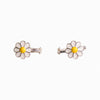 Daisy Flower Clip-On Earrings – Enamel & Silver Finish