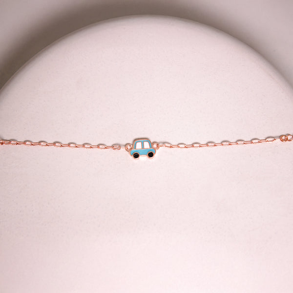 Adorable Blue Car Charm Bracelet – Rose Gold Chain 🚗✨