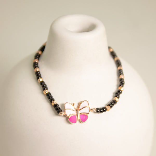 Pink Butterfly Beaded Bracelet – Elegant & Symbolic Jewelry 🦋✨