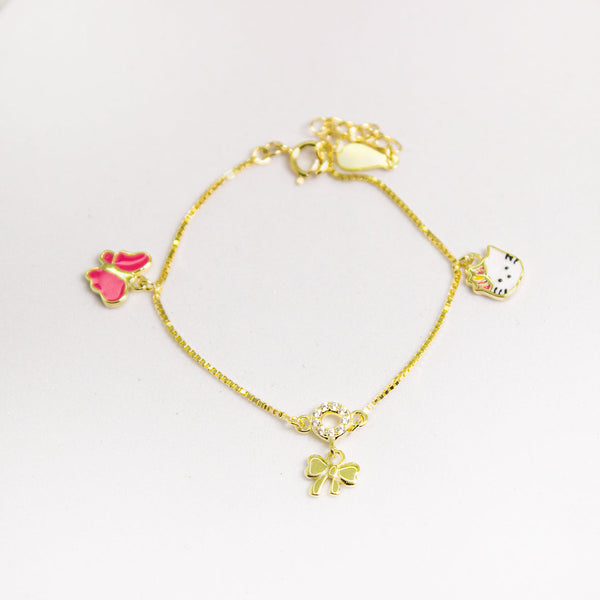 Kids Charming Butterfly & Kitty Bracelet - Gold