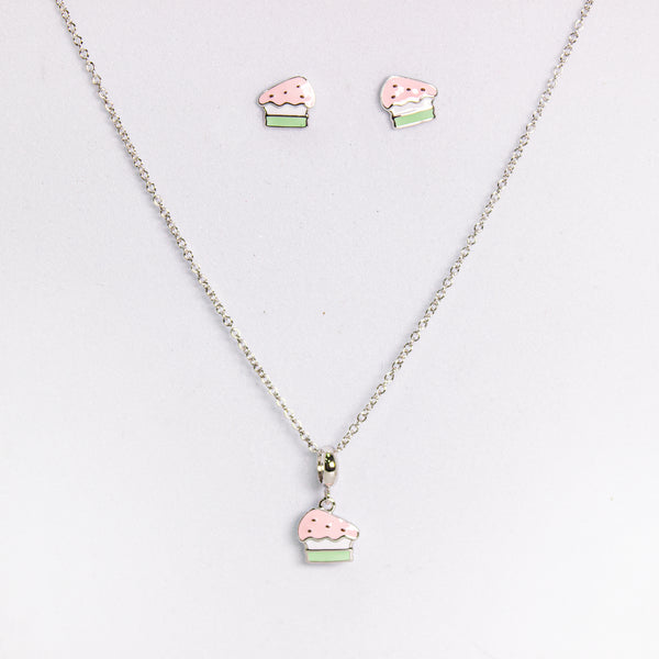 Sweet Treat Cake Pendant & Stud Earrings Set – Adorable & Playful
