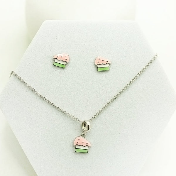 Kids Cake Pendant & Stud Earrings Set